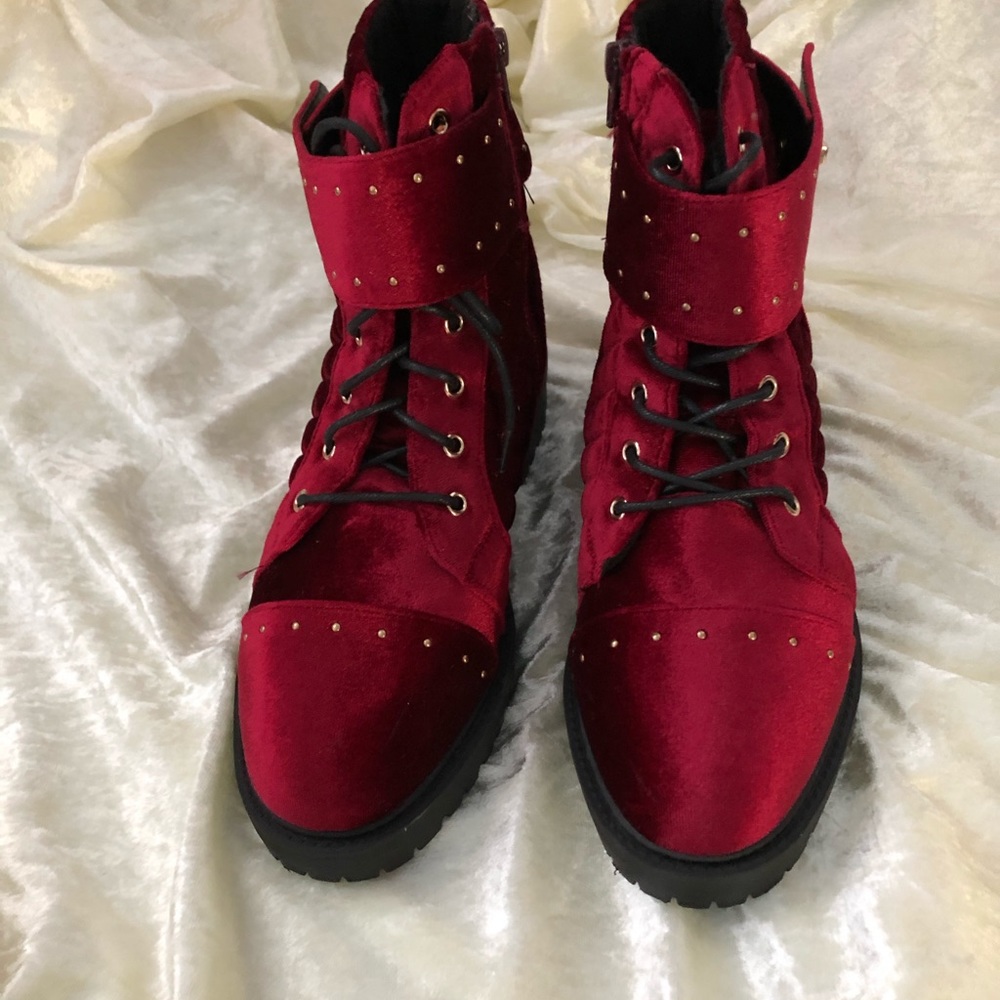 Red Velvet Lace Up Boots